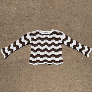 Wave Pattern Long Sleeve Top - Brown and White